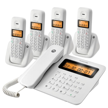 摩托罗拉（Motorola） 数字无绳电话机 无线座机 子母机 大屏幕 双免提 语音报号电话机C2601 一拖四