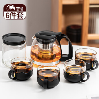 金熊 玻璃茶具套装 一壶四杯一茶叶罐 耐热玻璃泡茶壶茶杯整套700mlT912