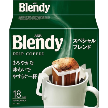 AGFBlendy滤挂滴漏绿挂耳原味咖啡18袋装 中深度烘焙日本进口无砂糖
