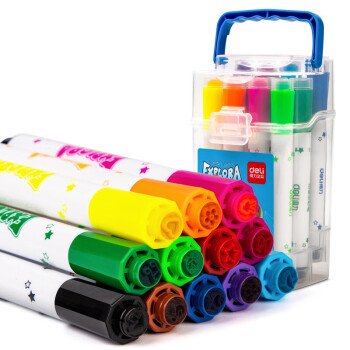 得力12色可洗印章儿童涂鸦宝宝玩具彩色画笔/水彩笔套装70673-12（3桶装）
