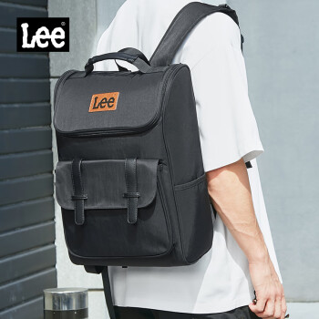 Lee双肩包男设计感小众大学生书包女大容量旅行背包初中电脑包黑色