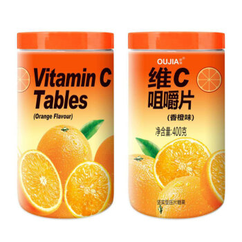 欧伽 vc咀嚼片儿童零食罐装维生素C400g/瓶  6瓶起售
