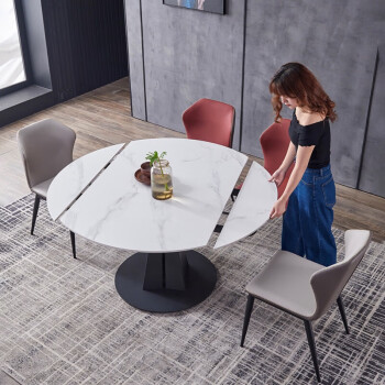 法蒂玛餐桌岩板餐桌方圆两用意式旋转伸缩形多功能桌家用小户型轻奢