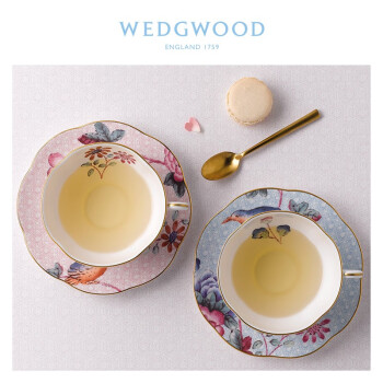 WEDGWOOD 威基伍德骨瓷杜鹃杯碟组 精致下午茶咖啡杯碟 杜鹃蓝&粉2杯2碟组