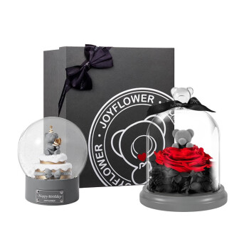 玫瑰盒子（RoseBox）永生花玫瑰熊生日快乐水晶球套装七夕情人节生日礼物送女朋友实用