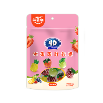 阿麦斯（amos）4d水果果汁软糖 休闲零食儿童糖果 混合口味橡皮糖72g/袋