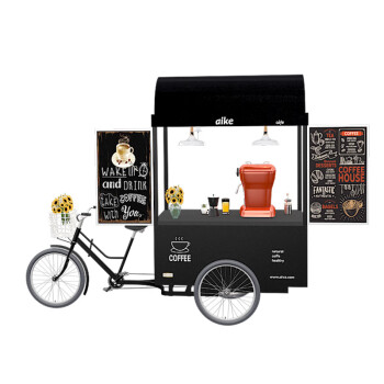 绿科 移动咖啡车流动吧台车糕点小吃车冰淇淋自行车移动咖啡售卖车黑色