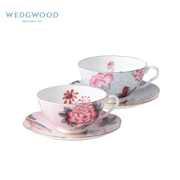 WEDGWOOD威基伍德 杜鹃两杯两碟套装 250ml骨瓷欧式精致双人下午茶咖啡具