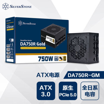 银昕（SilverStone）额定750W DA750R-GM 金牌ATX3.0电源 (全日系电容/原生PCIE5.0/支持4080显卡)\t