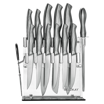 LONSAN西式厨房刀具不锈钢空心柄刀具刀牛扒刀套装切肉刀 14件套装