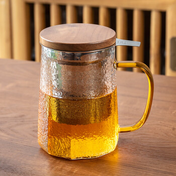 雅集耐热玻璃茶杯筑铭杯茶杯泡茶杯带不锈钢内胆木盖喝水杯子