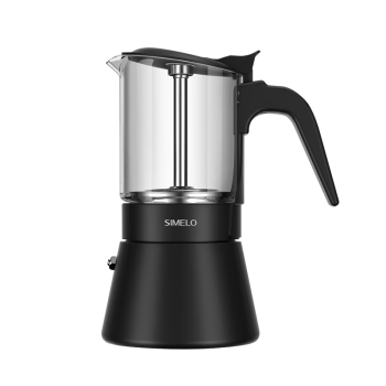 SIMELO摩卡壶双阀不锈钢家用意式手冲咖啡壶咖啡机160ml米兰粉彩 优雅黑