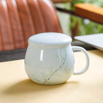 昌南茶杯 影青陶瓷景德镇茶水分离茶具过滤带盖办公泡茶杯 节节高升