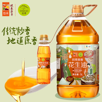 初萃 中粮 原香花生油5L+220mL 一级 物理压榨 食用油