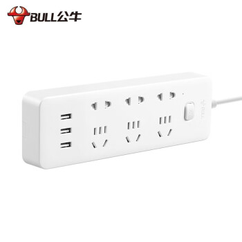 公牛（BULL）智能USB插排GNV-UUB126充电接线板多功能插线板带开关电源多孔插座三口USB+六位插孔 3M