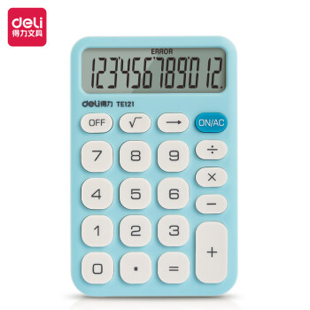 得力（deli）轻薄便携计算器 12位数字显示财务/个人计算器 办公用品 TE121蓝色