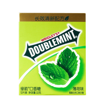 绿箭（DOUBLEMINT）口香糖 原味薄荷味约12片32g单盒装 办公室休闲零食方便携带 