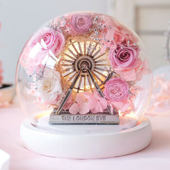 粉红丸子玻璃罩永生花摩天轮FH-BXH0764 生日礼物 创意摆件 甜蜜粉