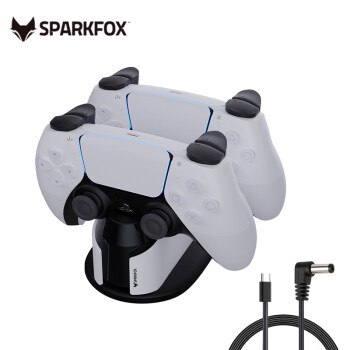 闪狐 (SparkFox) PS5 原装无线游戏手柄充电器双充电底座PlayStation配件 黑白