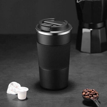 焙印咖啡杯保温杯便携式欧式 随手杯不锈钢随行杯子暗夜黑大号防滑款