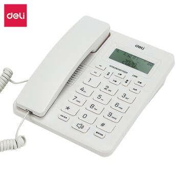 得力 电话机座机 日期显示大容量储存来去电查询亮度5级可调可接分机固定电话 13606 白色 