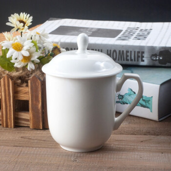 红帕商务陶瓷会议杯 办公室带盖茶杯定制logo 白色350ml（10套起售）