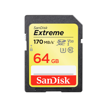 闪迪（SanDisk）64GB SD内存卡 4K V30 U3 C10 至尊极速相机存储卡 读速170MB/s 写速80MB/s 高速连拍 坚固耐用