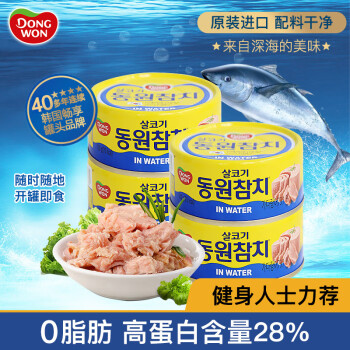 东远水浸金枪鱼罐头原味100g*4含肉量79%0脂肪高蛋白食品韩国进口