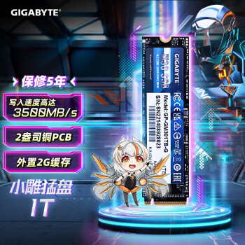 技嘉（GIGABYTE) 小雕猛盘1TB SSD固态硬盘m.2 2G缓存 pcie3.0游戏性能  NVME 读取3500