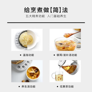 北鼎（Buydeem）养生壶中药壶多功能养生壶迷你玻璃煮茶器 煮茶壶花茶壶黑茶燕窝银耳K118本白色