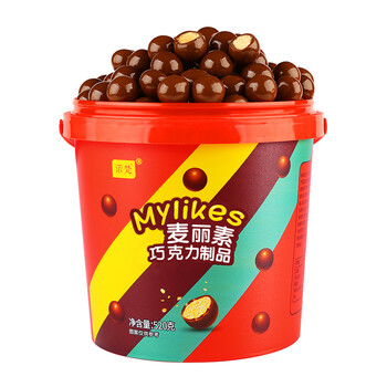 主播诺梵麦丽素桶装麦芽脆夹心黑巧克力糖果儿童怀旧零食主播520g咖啡