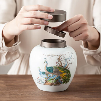 苏氏陶瓷（SUSHI CERAMICS）茶叶罐七彩孔雀陶瓷储物罐青瓷密封罐