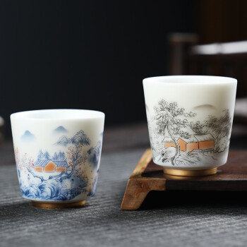 MULTIPOTENT主人杯中国白陶瓷羊脂玉功夫茶具精美伴手礼对杯高口杯2个装