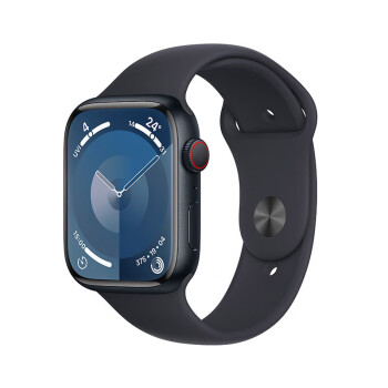 Apple Watch Series 9 智能手表GPS+蜂窝款45毫米午夜色铝金属表壳午夜色运动型表带M/L电话手表S9 MRP63CH/A