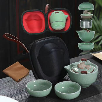沏一杯茶 便携简约哥窑如意快客杯旅行一壶二杯陶瓷家用功夫茶具