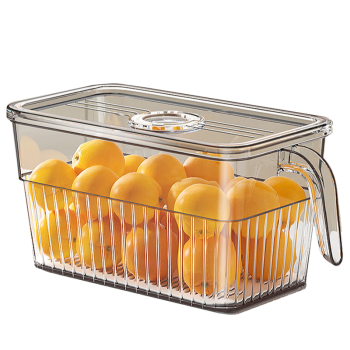 佳帮手冰箱收纳盒食品级冰箱水果蔬菜保鲜盒带把手分装盒 灰透4.5L3只装