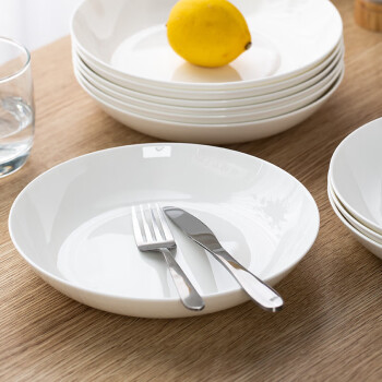 陶相惠陶瓷盘子家用釉下彩纯白深盘8英寸餐盘菜碟微波炉盘子白瓷6个装