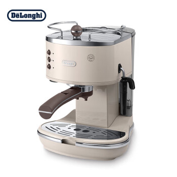 Delonghi德龙咖啡机ECO310.VBG复古系列半自动咖啡机 家用意式浓缩 泵压式不锈钢锅炉 奶油白
