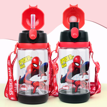 迪士尼儿童水杯双盖两用夏季塑料杯男女学生运动吸管随手杯520ML蜘蛛侠