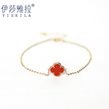 伊莎维拉18k金手链玫瑰金彩金四叶草手链孔雀石四叶草手链小号9mm长