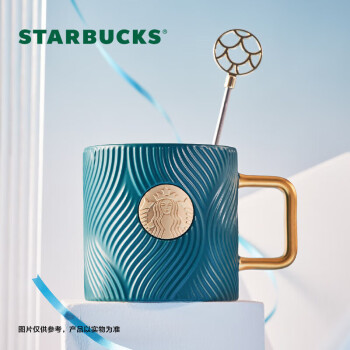 星巴克（Starbucks）条纹铭牌款马克杯配搅拌棒经典咖啡杯桌面杯办公400ml 节日礼物