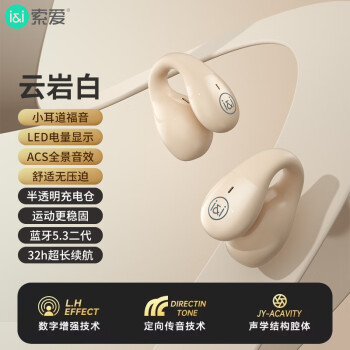 索爱（soaiy）GK5气传导概念耳机真无线蓝牙不入耳迷你耳夹式运动跑步开放式降噪适用苹果华为小米vivo 白