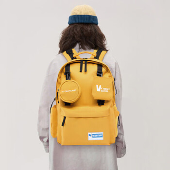 维多利亚旅行者双肩包男女14英寸休闲旅行背包大容量校园情侣款V2109黄色