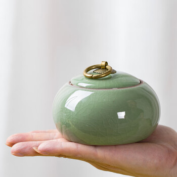 致年华（zhinianhua） 茶叶罐 梅子青冰裂陶瓷储藏茶叶药材瓷罐茶盒密封罐 2个起购 DE