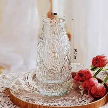 初卓北欧创意玻璃花瓶水培鲜花花瓶摆件  星辰花瓶小号【树皮纹】透明