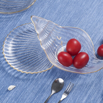祥源美（XIANGYUANMEI）金边玻璃碗 家用透明玻璃餐具 小吃碟零食碟甜品碗 海螺20*12cm