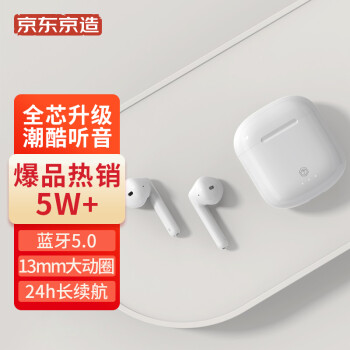 京东京造 J1无线蓝牙耳机 真无线TWS耳机 半入式耳机 通用苹果安卓手机 音乐通话耳机 白色