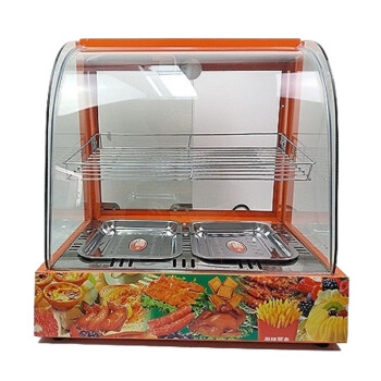 苏勒 食品商用保温箱展示柜蛋挞板栗油条炸鸡恒温玻璃柜熟食小型电加热 橙弧小2层2盘