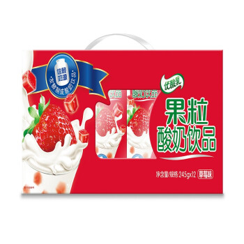 伊利 优酸乳果粒酸奶饮品草莓味 245g*12盒/箱