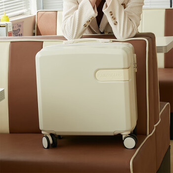 立都行李箱登机箱多功能拉杆箱万向轮高颜值耐用旅行箱 牛奶白18吋